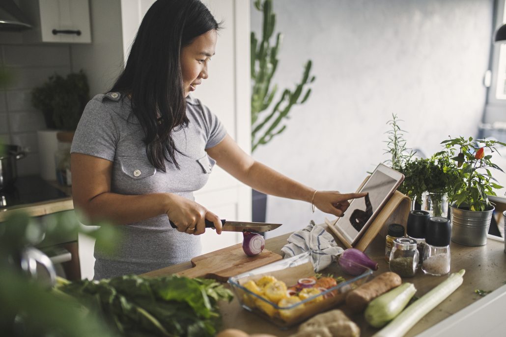 Woman making a meatless meal.
