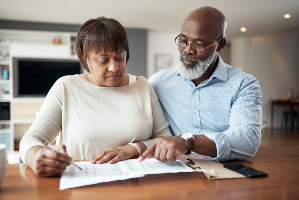 Couple going over finances together.