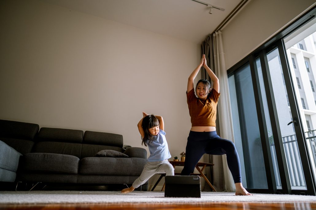 Exercising at home.