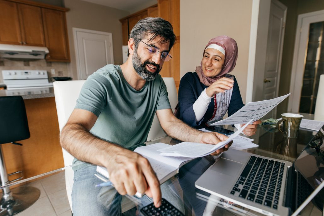 Couple going over expenses.