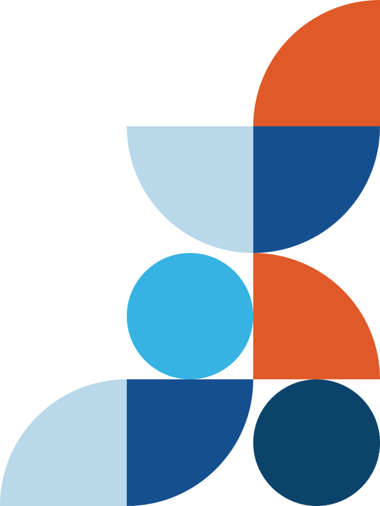 abstract shapes in various brand colors